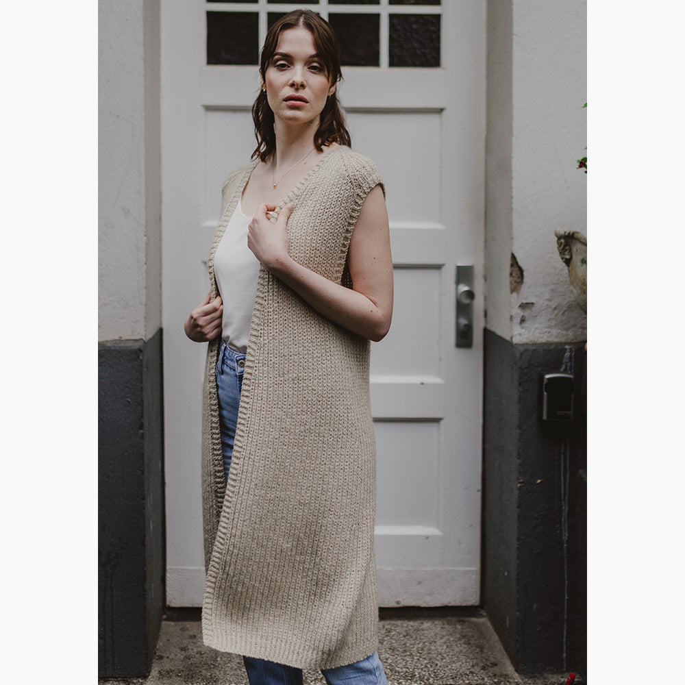 STRICKANLEITUNG Weste Meron langer Cardigan Frühling, Herbst